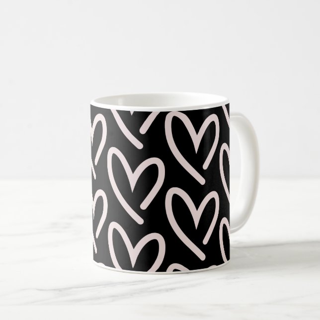 Light Pink W/ Black Background Hearts of Hearts Coffee Mug (Front Right)