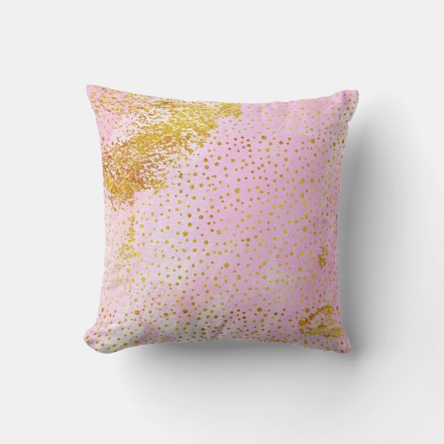 Light pink watercolor and gold foil confetti throw pillow (Front)
