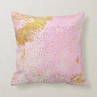 Light pink watercolor and gold foil confetti throw pillow