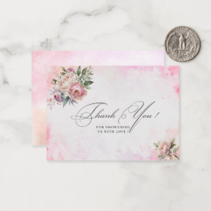 Light Pink Watercolor Flowers baby shower thank yo Note Card