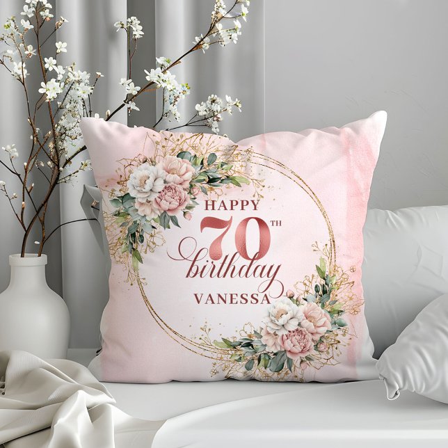Light Pink Watercolor Flowers Pillow 70th Birthday (Light Pink Watercolor Flowers Pillow 70th Birthday Pillow)