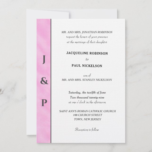Light Pink Watercolor Grey Monogram  Invitation (Front)