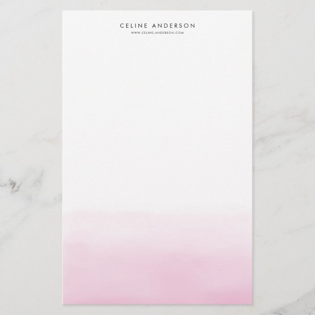 Light Pink Watercolor Ombre Gradient Personalized Stationery (Front)