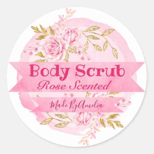 Light Pink Watercolor Rose Body Scrub Labels