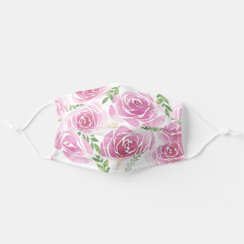 Light Pink Watercolor Roses Pattern Adult Cloth Face Mask