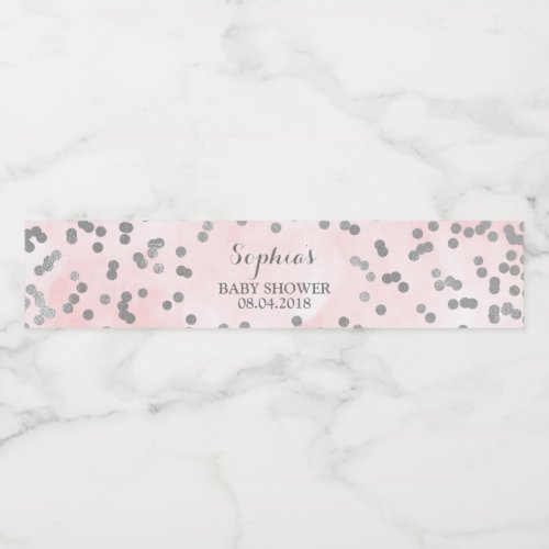 Light Pink Watercolor Silver Confetti Baby Shower Water Bottle Label