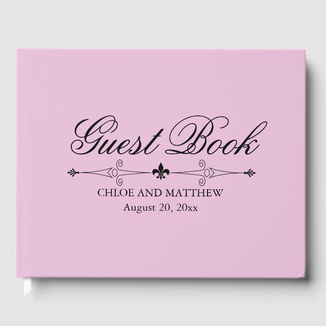 Light Pink Wedding Guest Book, Black Text, Custom Book (Front)