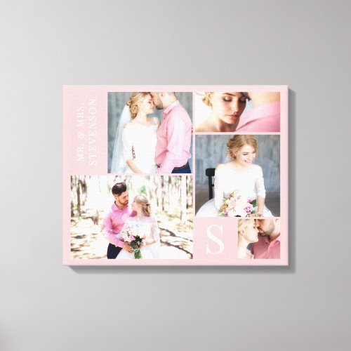 Light Pink Wedding Photo Collage with 5 Pictures Canvas Print