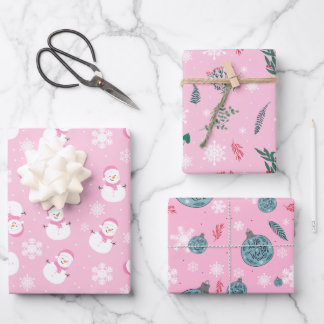 Light Pink & White Cute Winter Snow Wrapping Paper Sheets