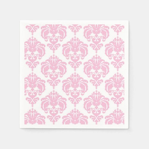 Light Pink  White Damask Chic Elegant Party Napkins