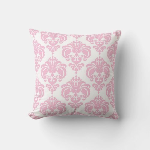 Light Pink  White Damask Modern Elegant Pattern Throw Pillow