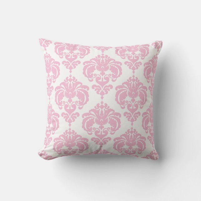 Light Pink & White Damask Modern Elegant Pattern Throw Pillow (Front)
