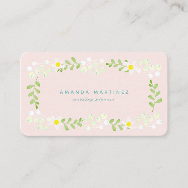 Light Pink White Floral Botanical Business Card (Front)