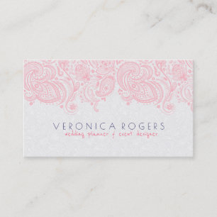 Light Pink & White Floral Paisley Lace Business Card