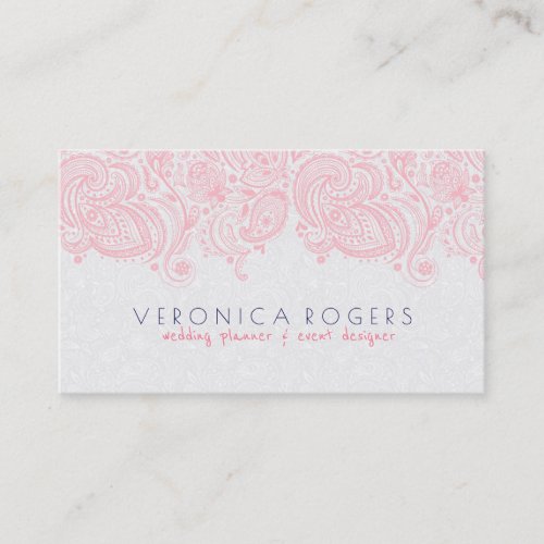 Light Pink  White Floral Paisley Lace Business Card