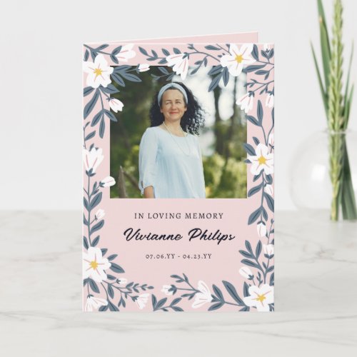 Light Pink  White Floral Photo Funeral Invitation