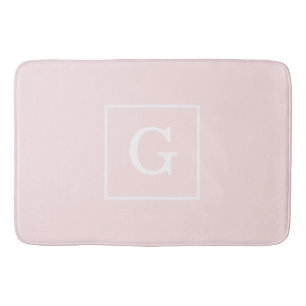Light Pink White Framed Initial Monogram Bath Mat