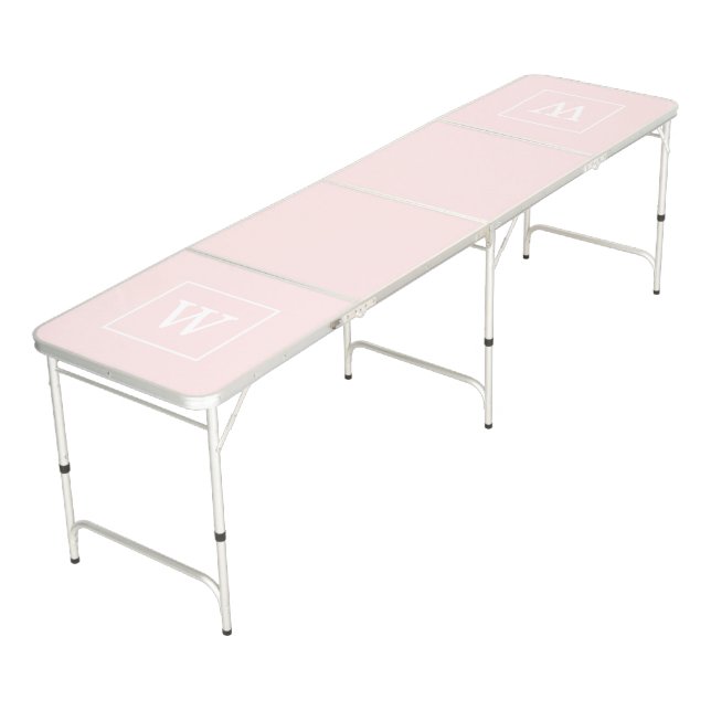 Light Pink White Framed Initial Monogram Beer Pong Table (Angled)