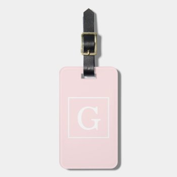 Light Pink White Framed Initial Monogram Luggage Tag by FantabulousPatterns at Zazzle