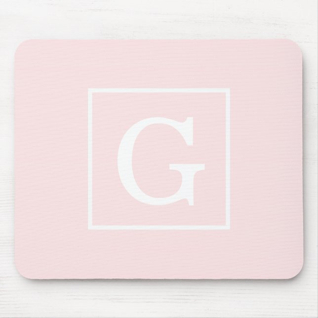 Light Pink White Framed Initial Monogram Mouse Pad (Front)