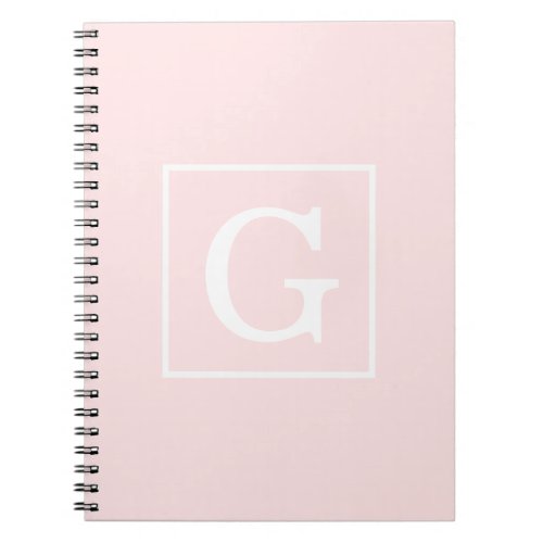 Light Pink White Framed Initial Monogram Notebook