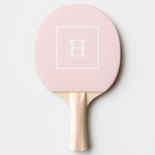 Light Pink White Framed Initial Monogram Ping-Pong Paddle