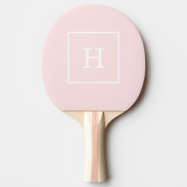 Light Pink White Framed Initial Monogram Ping-Pong Paddle (Front)