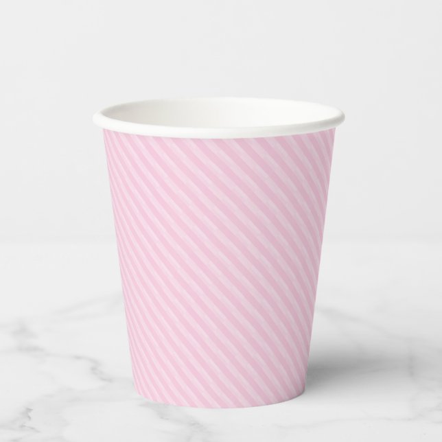 Light Pink White Fun Stripes Simply Elegant Paper Cups (Front)