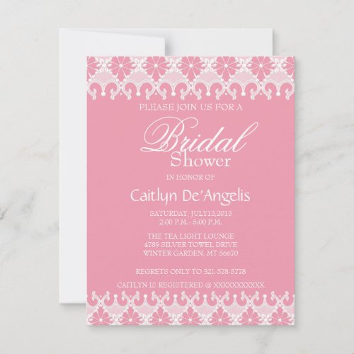 Light Pink &amp; White Lace Bridal Shower Invitation