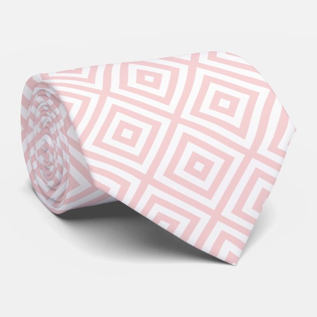 Light Pink & White Modern Geometric Pattern Tie (Rolled)