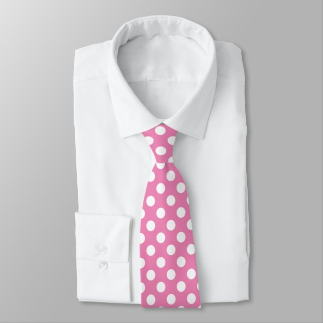 Light pink white polka dots retro pattern neck tie (Tied)