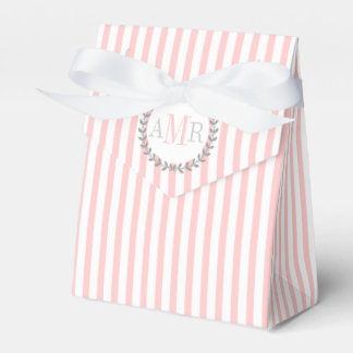 Light pink, white stripes monogram wedding favor boxes