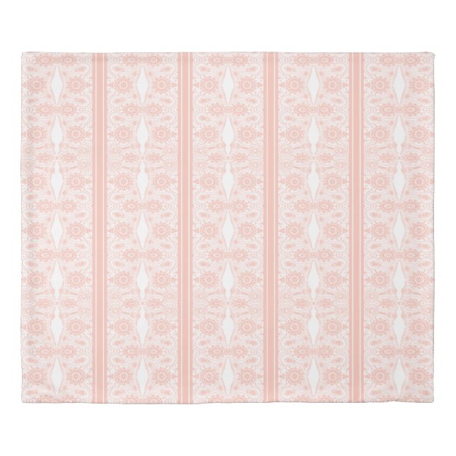 Light Pink & White Vintage Lace & Stripes Duvet Cover (Front)