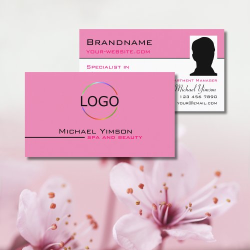 Light Pink White with Logo  Photo Professional Business Card