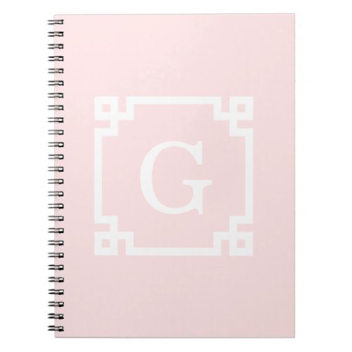 Light Pink Wht Greek Key Frame 2 Initial Monogram Notebook
