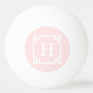 Light Pink Wht Greek Key Frame #2 Initial Monogram Ping-Pong Ball