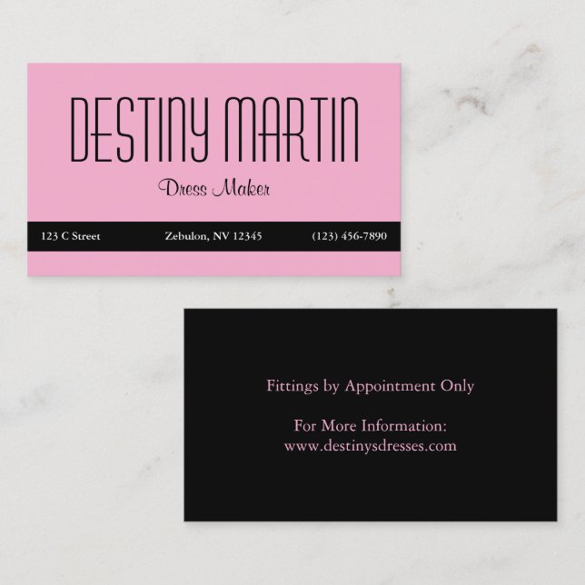 Light Pink with Black Contact Bar Business Card (Front/Back)