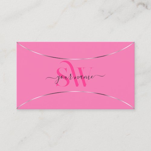 Light Pink with Silver Decor and Monogram Stylish Business Card