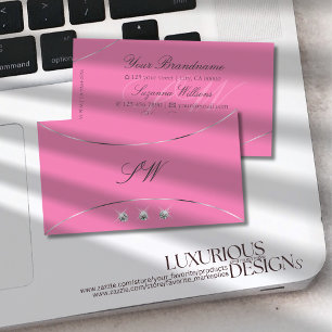 Light Pink with Silver Decor Diamonds and Monogram Business Card