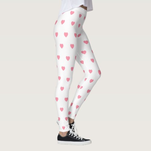 Light Pink With White Hearts Valentines Leggings