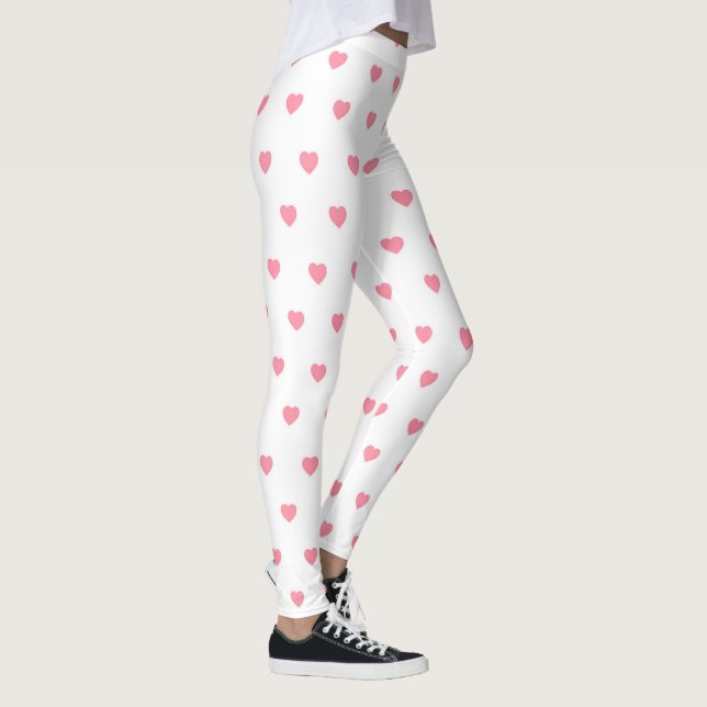 Light Pink With White Hearts Valentine's Leggings (Right)