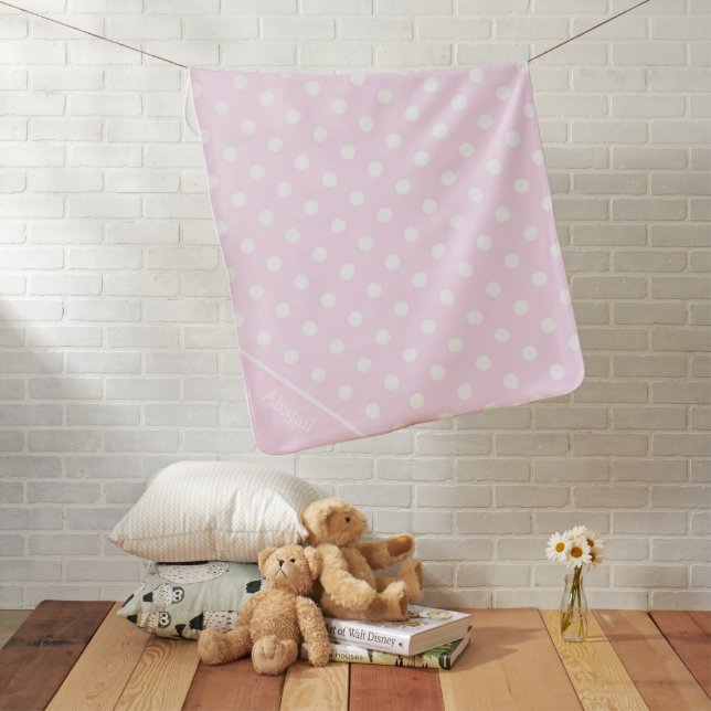 Light Pink with White Polka Dots Baby Blanket (In Situ)