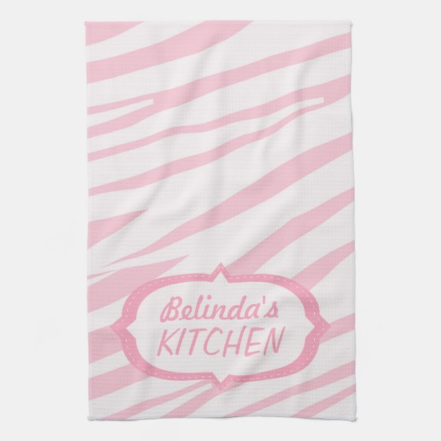 Light Pink Zebra Pattern Kitchen Towel (Vertical)