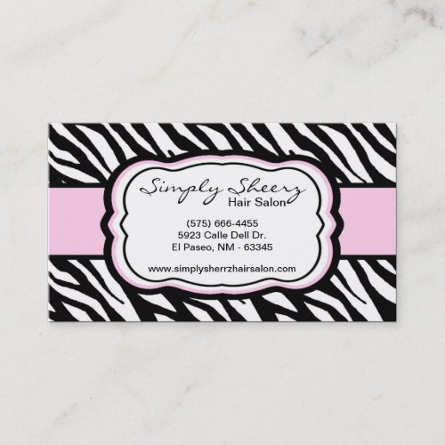 Light Pink Zebra Print Hair Salon Business Card