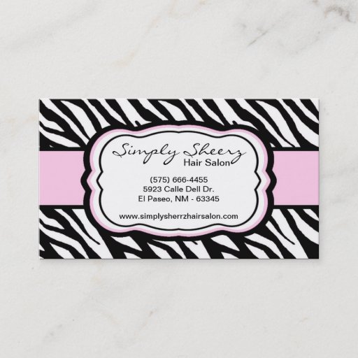Customizable Light Pink Zebra Print Hair Salon Business Card