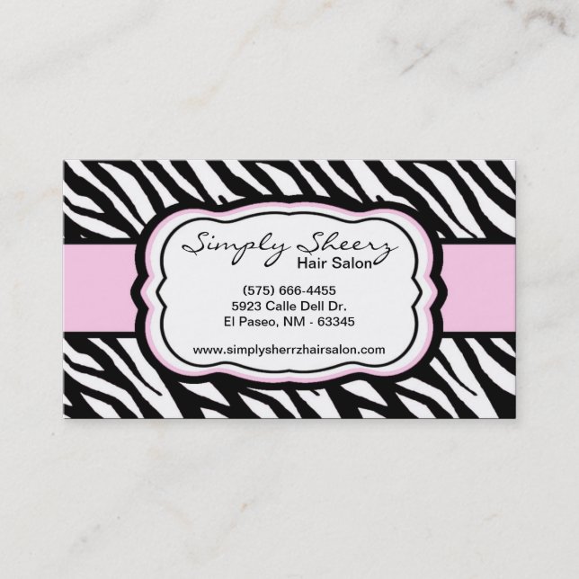 Light Pink Zebra Print Hair Salon Business Card (Front)
