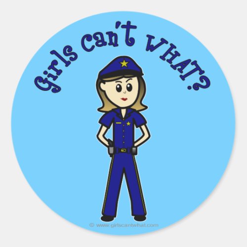 Light Police Officer Girl Classic Round Sticker