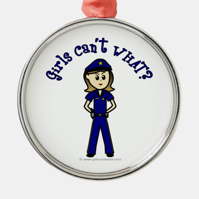 Light Police Officer Girl Metal Ornament (Front)