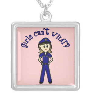 Light Police Officer Girl Silver Plated Necklace