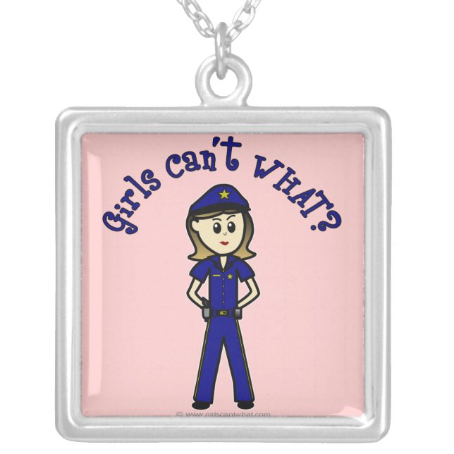 Light Police Officer Girl Silver Plated Necklace (Front)